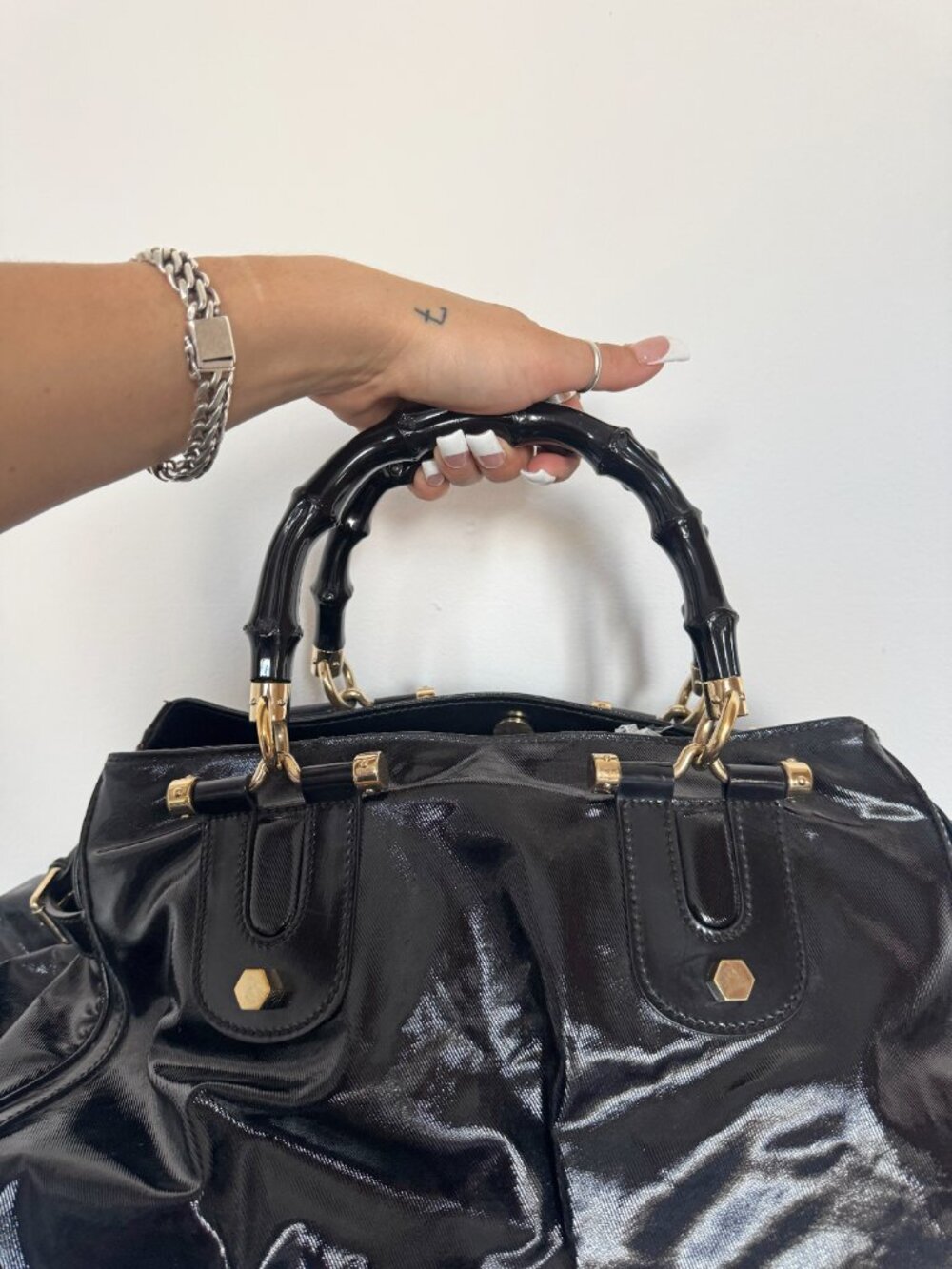Black Patent Gucci Bag with Bamboo Handles - Picture 5 of 8